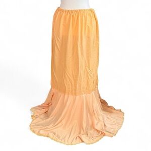 Vintage Orange Maxi Skirt Size 10 – Flowy Lace Trim Boho Skirt